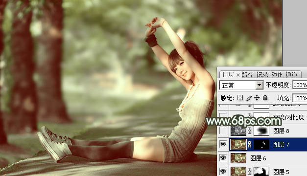 Photoshop为外景人物图片打造出甜美的暗绿色