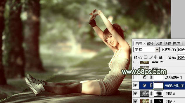 Photoshop为外景人物图片打造出甜美的暗绿色