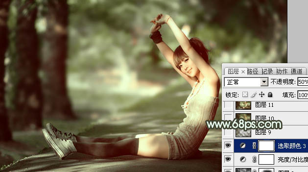 Photoshop为外景人物图片打造出甜美的暗绿色