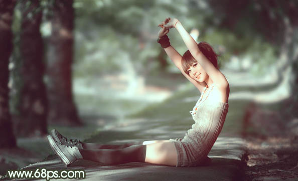 Photoshop为外景人物图片打造出甜美的暗绿色