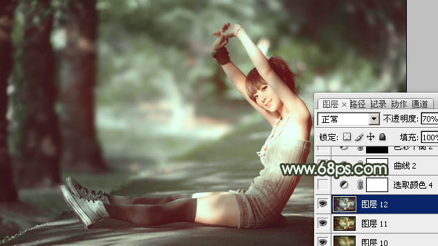 Photoshop为外景人物图片打造出甜美的暗绿色