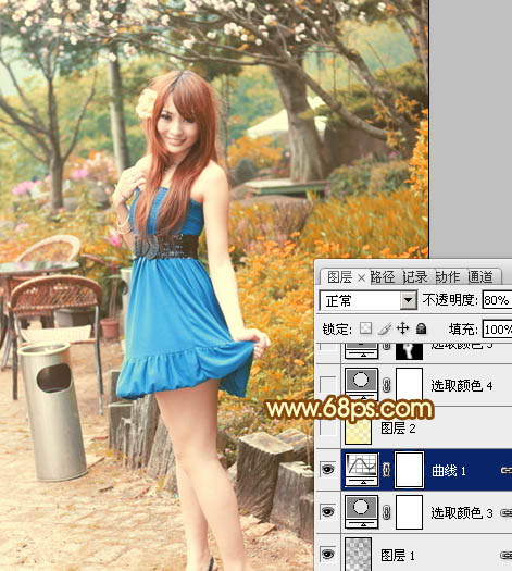 Photoshop将公园美女图片调制出柔美的粉黄色