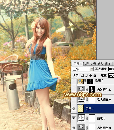 Photoshop将公园美女图片调制出柔美的粉黄色