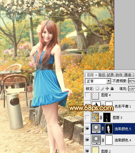 Photoshop将公园美女图片调制出柔美的粉黄色