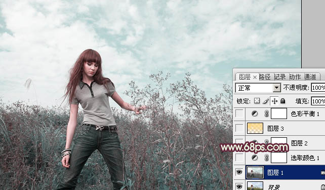 photoshop利用通道快速为荒原人物图片打造出柔和的橙绿色