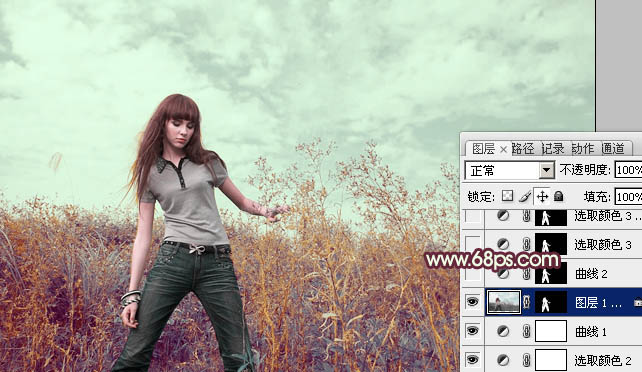 photoshop利用通道快速为荒原人物图片打造出柔和的橙绿色