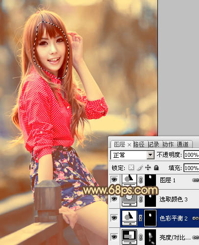 Photoshop制作柔和的暖调红褐色外景美女图片