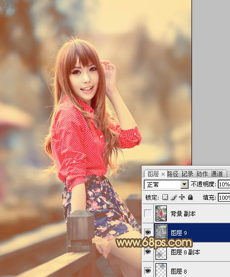 Photoshop制作柔和的暖调红褐色外景美女图片