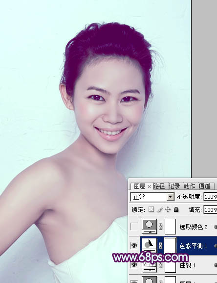 Photoshop为人像图片调制出甜美的质感淡青色效果