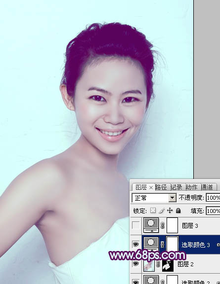 Photoshop为人像图片调制出甜美的质感淡青色效果