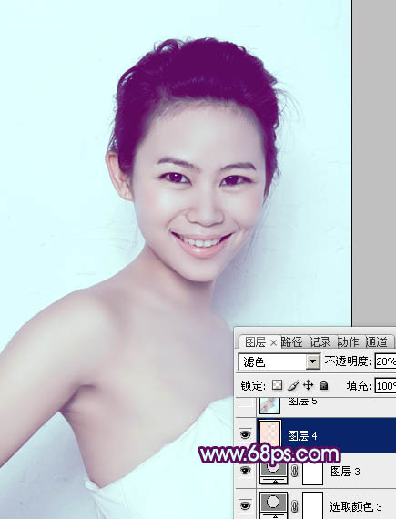 Photoshop为人像图片调制出甜美的质感淡青色效果