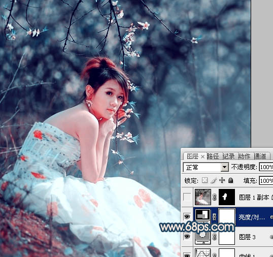 Photoshop为外景美女图片调制出甜美的古典暗青色