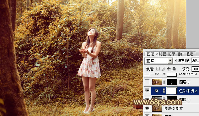 Photoshop将树林美女图片调制出梦幻的橙褐色