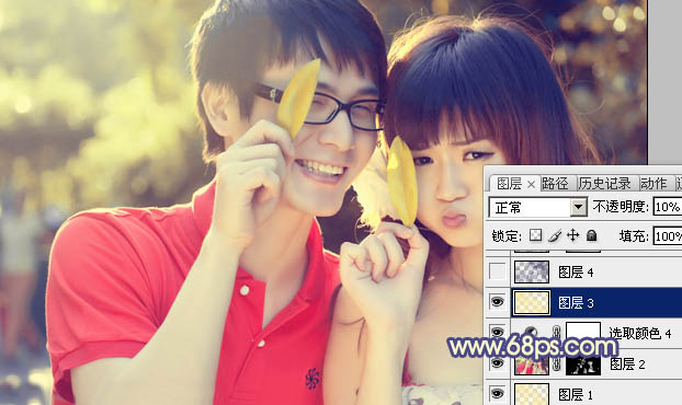 Photoshop将外景情侣图片添加上灿烂的阳光色