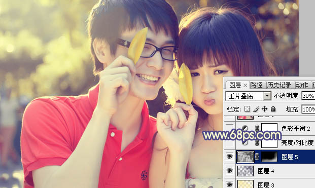 Photoshop将外景情侣图片添加上灿烂的阳光色