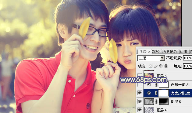 Photoshop将外景情侣图片添加上灿烂的阳光色