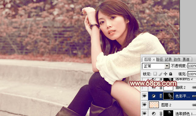 Photoshop为外景美女图片调制出甜美的淡红色