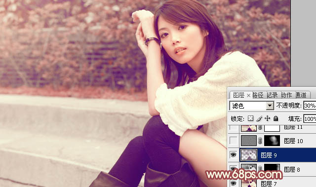 Photoshop为外景美女图片调制出甜美的淡红色