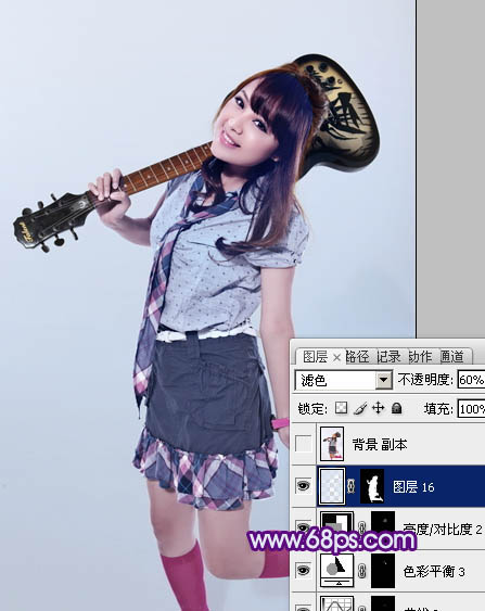 Photoshop为室内美女图片增加上可爱的淡蓝色效果