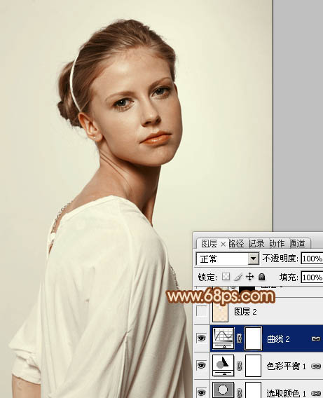 Photoshop为室内人像图片磨皮制作出流行的黄褐色效果