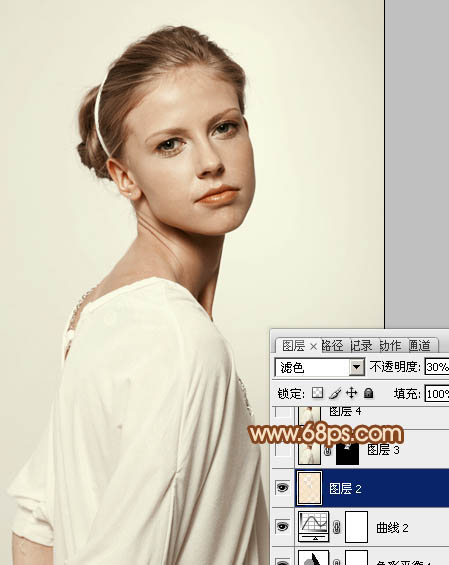 Photoshop为室内人像图片磨皮制作出流行的黄褐色效果