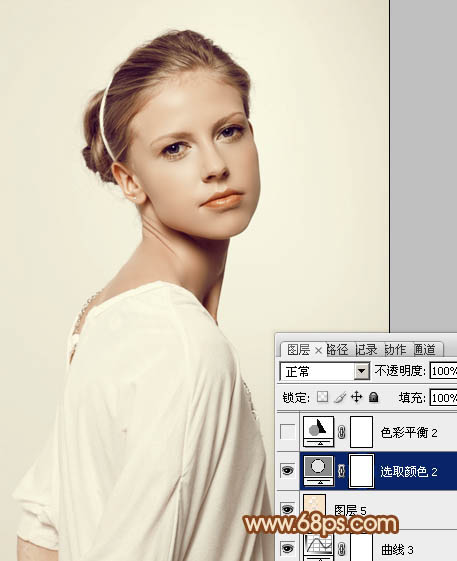 Photoshop为室内人像图片磨皮制作出流行的黄褐色效果