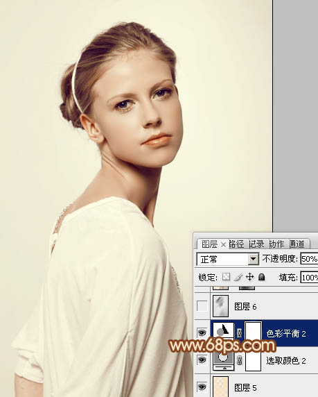 Photoshop为室内人像图片磨皮制作出流行的黄褐色效果