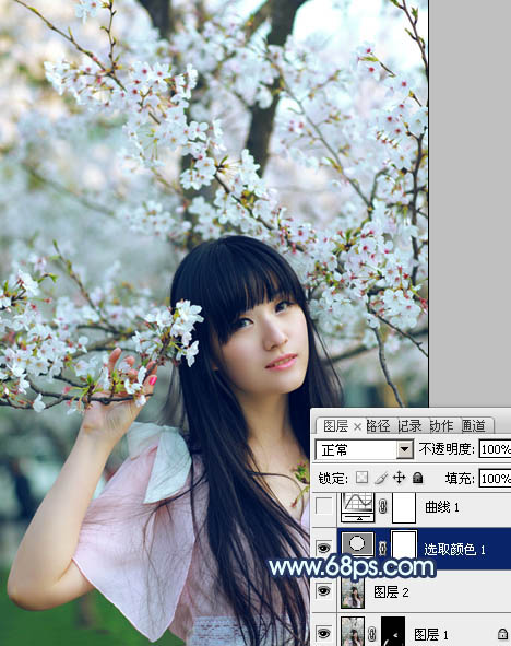 Photoshop为樱花中的美女图片增加粉嫩的蜜糖色