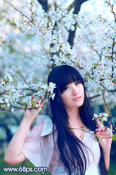 Photoshop为樱花中的美女图片增加粉嫩的蜜糖色