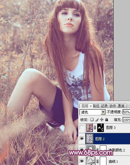 Photoshop为草地美女图片增加柔美的橙褐色效果