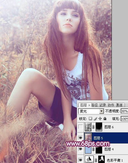 Photoshop为草地美女图片增加柔美的橙褐色效果