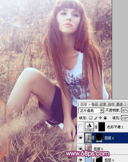 Photoshop为草地美女图片增加柔美的橙褐色效果