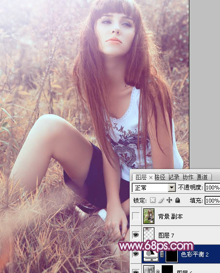 Photoshop为草地美女图片增加柔美的橙褐色效果