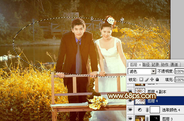 Photoshop为河边的情侣增加甜美的橙褐色效果