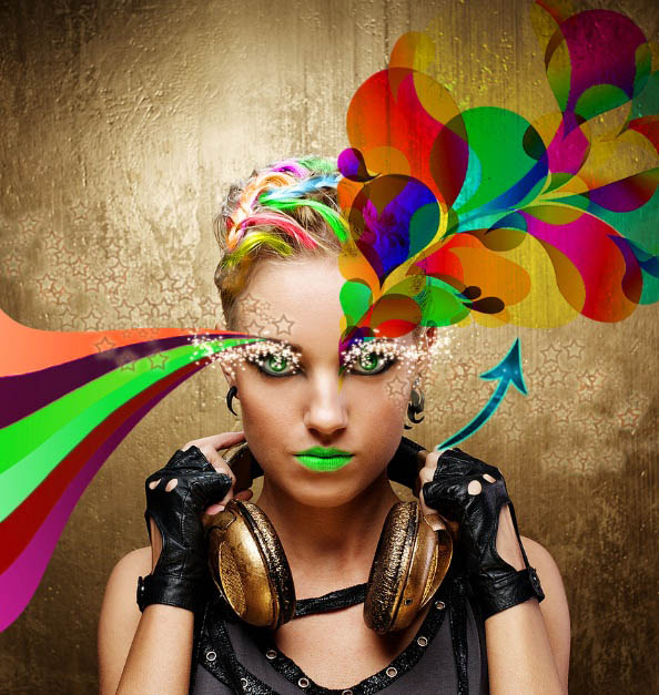 Photoshop为美女模特加上超酷的夸张潮流彩妆效果