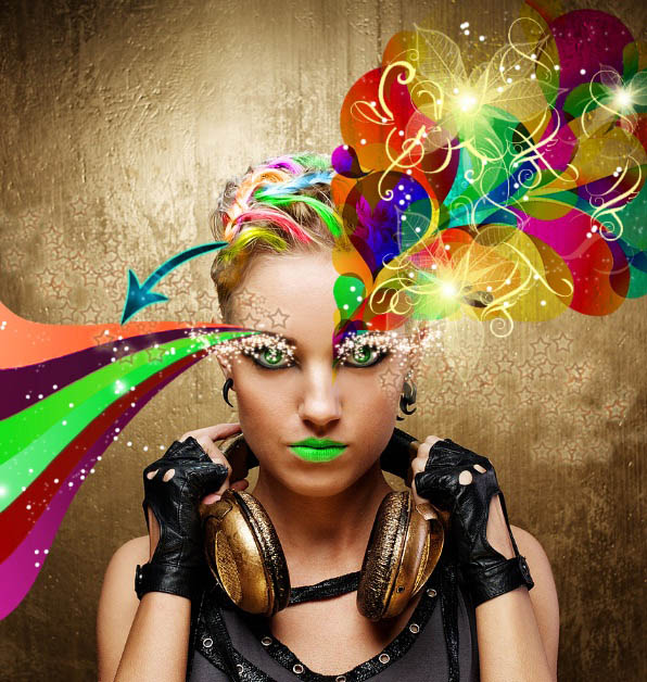 Photoshop为美女模特加上超酷的夸张潮流彩妆效果