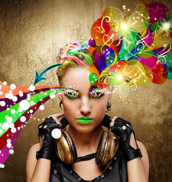 Photoshop为美女模特加上超酷的夸张潮流彩妆效果