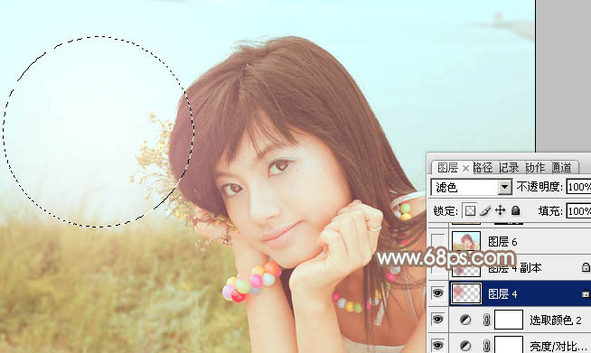 Photoshop为河边美女图片加上柔和的韩系淡橙色效果