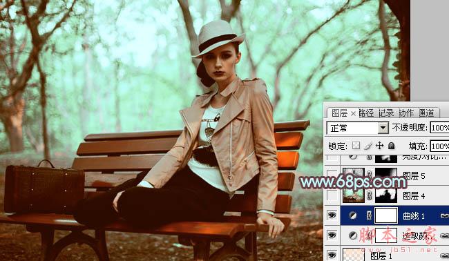 Photoshop为树林人物图片加上强对比的青褐色效果教程