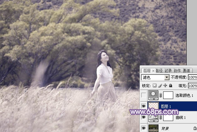 Photoshop为旷野美女图片调制出淡蓝韩系色彩