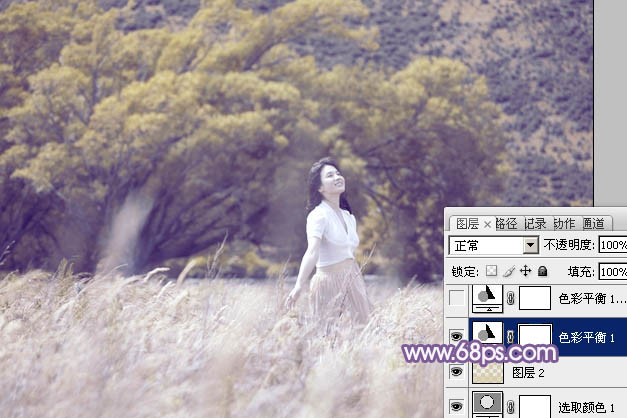 Photoshop为旷野美女图片调制出淡蓝韩系色彩