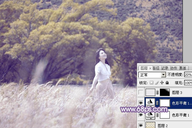 Photoshop为旷野美女图片调制出淡蓝韩系色彩