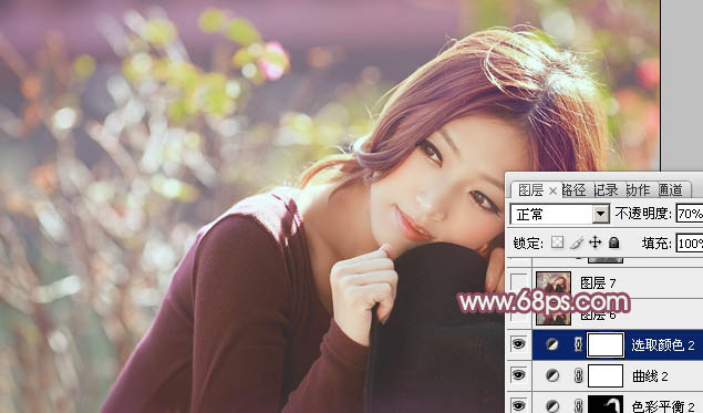 Photoshop为清纯的美女图片增加上淡美的红褐色