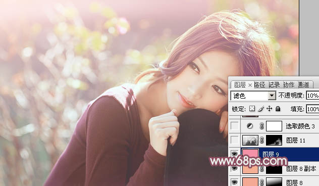 Photoshop为清纯的美女图片增加上淡美的红褐色