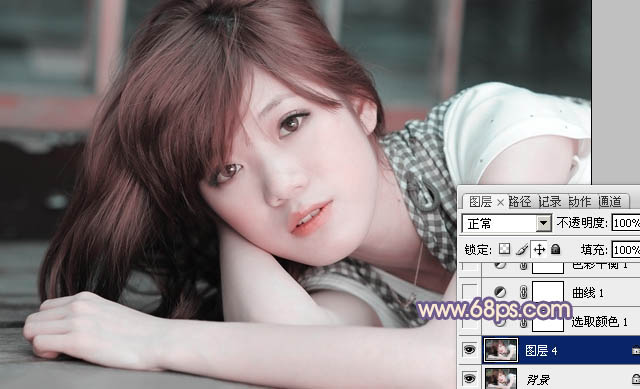 photoshop利用通道替换工具将室内美女图片加上柔和的红紫色