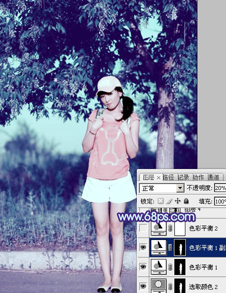 Photoshop为外景美女图片增加上流行的韩系粉蓝色效果