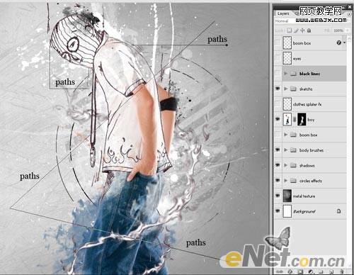 Photoshop将牛仔裤帅哥制作出手绘草图特效