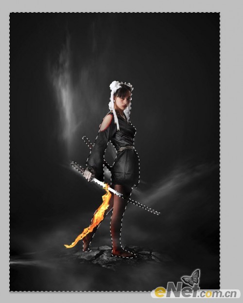 photoshop将美女图片合成制作出超酷的火焰武士