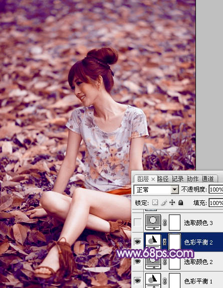 Photoshop将草地上的美女图片调制出漂亮的淡调蓝紫色