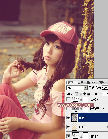 Photoshop将坐地上的美女增加上柔美的古典红褐色